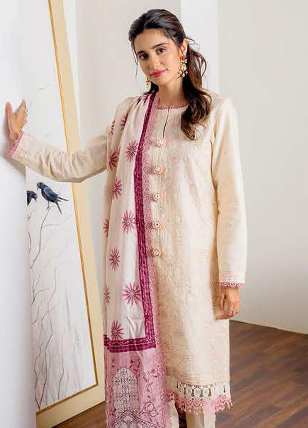 Ciara By Cross Stitch Embroidered Cambric Suits Unstitched 3 Piece CS21C 02 ROSY DEW - Premium Collection