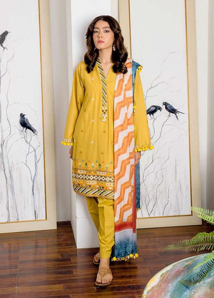 Ciara By Cross Stitch Embroidered Cambric Suits Unstitched 3 Piece CS21C 04 SAFFRON DUST - Premium Collection