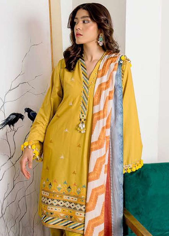 Ciara By Cross Stitch Embroidered Cambric Suits Unstitched 3 Piece CS21C 04 SAFFRON DUST - Premium Collection