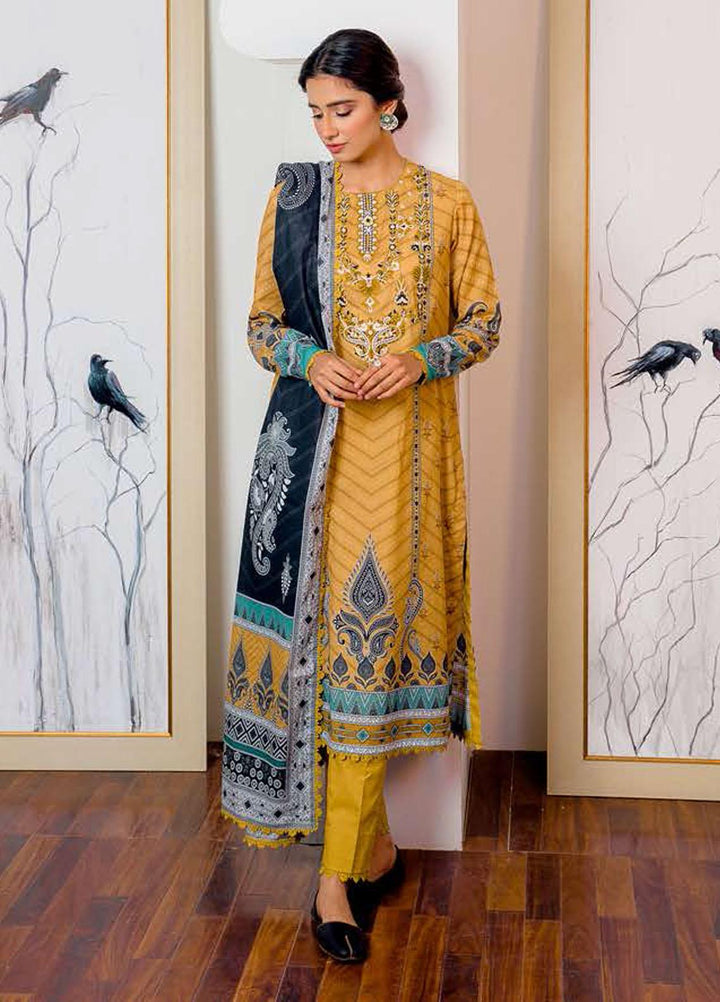 Ciara By Cross Stitch Embroidered Cambric Suits Unstitched 3 Piece CS21C 07 MUSTARD SHADOW - Premium Collection