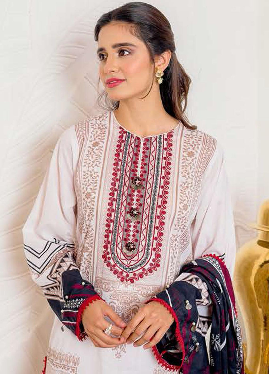 Ciara By Cross Stitch Embroidered Cambric Suits Unstitched 3 Piece CS21C 09 TAN DAHLIA - Premium Collection