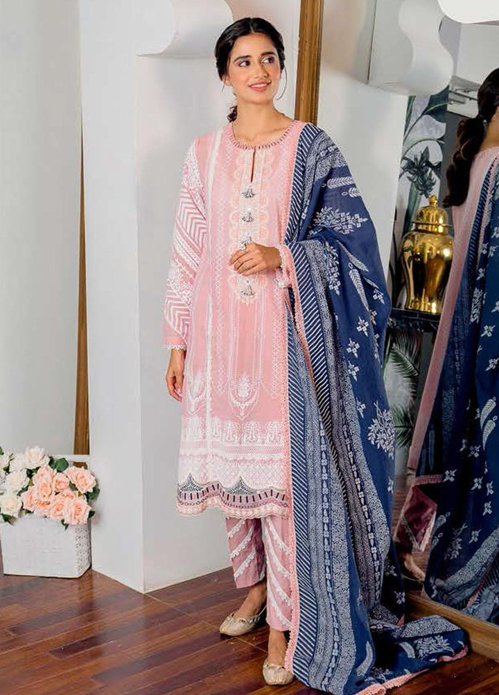 Ciara By Cross Stitch Embroidered Cambric Suits Unstitched 3 Piece CS21C 10 VIVID PEACH - Premium Collection