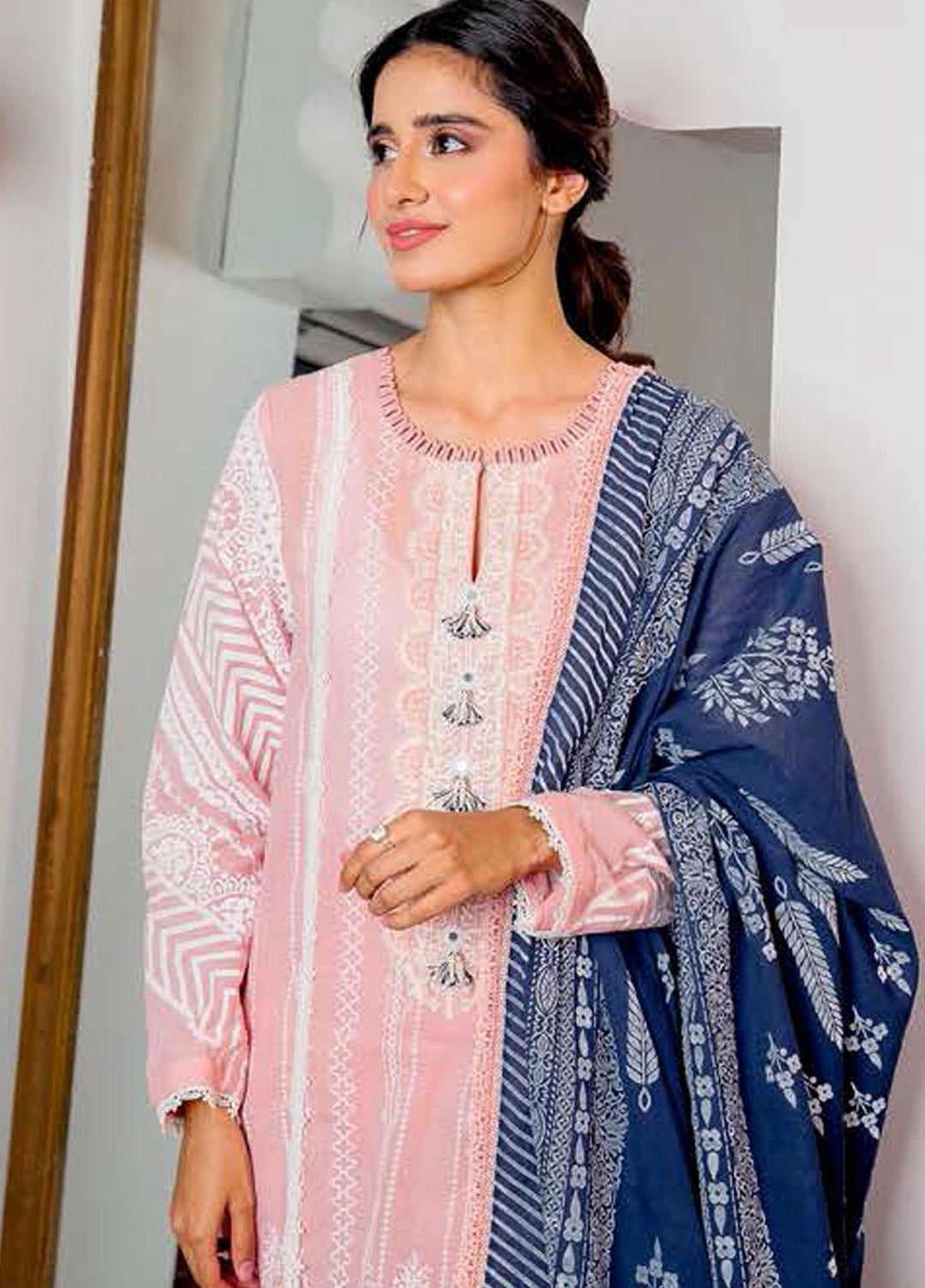 Ciara By Cross Stitch Embroidered Cambric Suits Unstitched 3 Piece CS21C 10 VIVID PEACH - Premium Collection