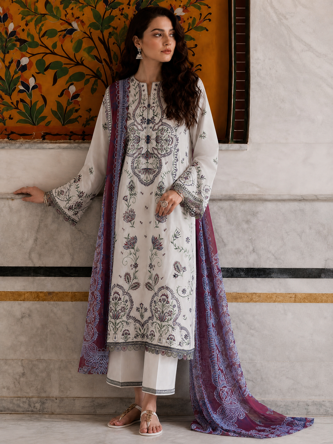 Summer Travels by Casuallite RTW Embroidered Cotton Lawn 3 Piece Suit CL26ULST OUTFIT 04 MORNING MUSE - Casual Collection