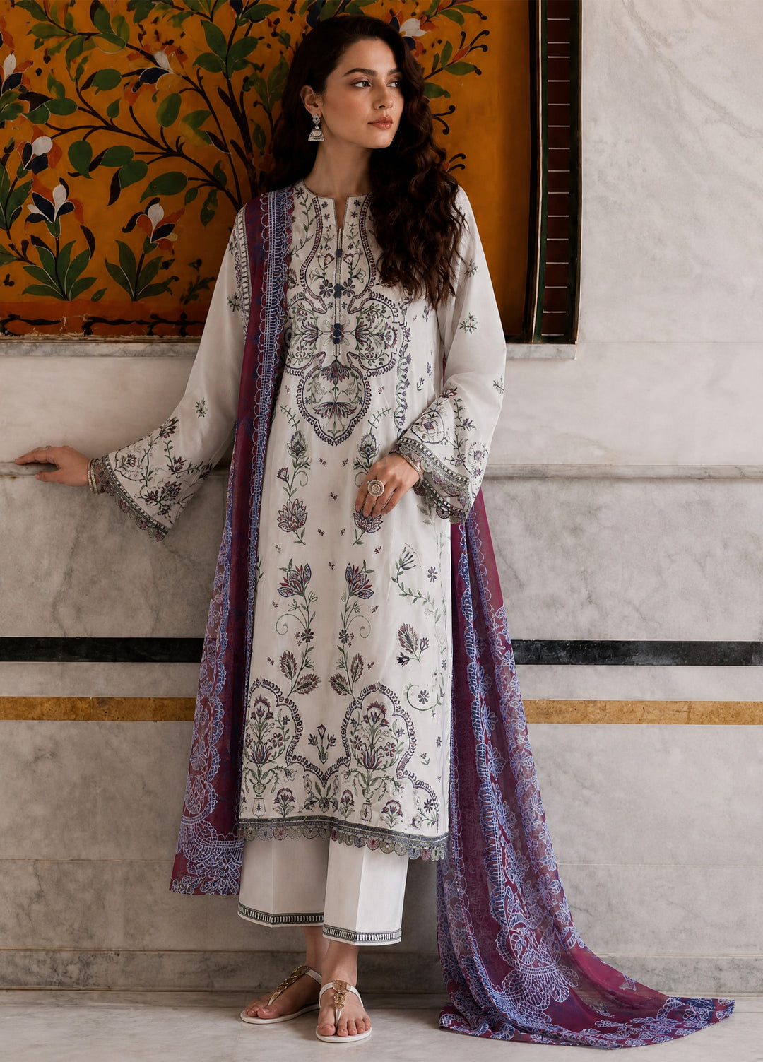 Summer Travels by Casuallite RTW Embroidered Cotton Lawn 3 Piece Suit CL26ULST OUTFIT 04 MORNING MUSE - Casual Collection