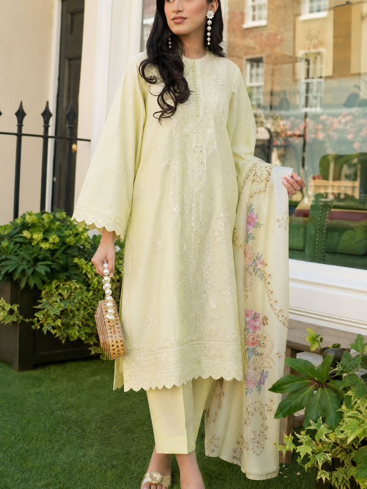 Summer Travels by Casuallite RTW Embroidered Cotton Lawn 3 Piece Suit CL26ULST OUTFIT 02 LEMON ECLAT - Casual Collection