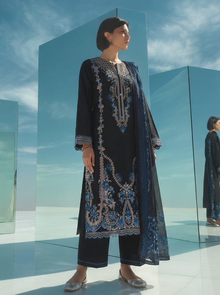 Before Sunset by Casual Lite RTW Embroidered Cotton Lawn 3 Piece Suit CL26PBS Midnight Royalty - Casual Collection