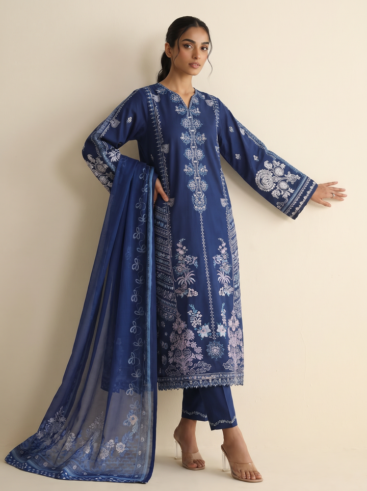 Before Sunset by Casual Lite RTW Embroidered Cotton Lawn 3 Piece Suit CL26PBS Azure Bloom - Casual Collection