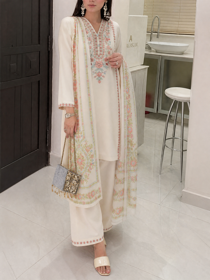 Summer Travels by Casuallite RTW Embroidered Cotton Lawn 3 Piece Suit CL26ULST OUTFIT 06 GOLDEN WHISPER - Casual Collection