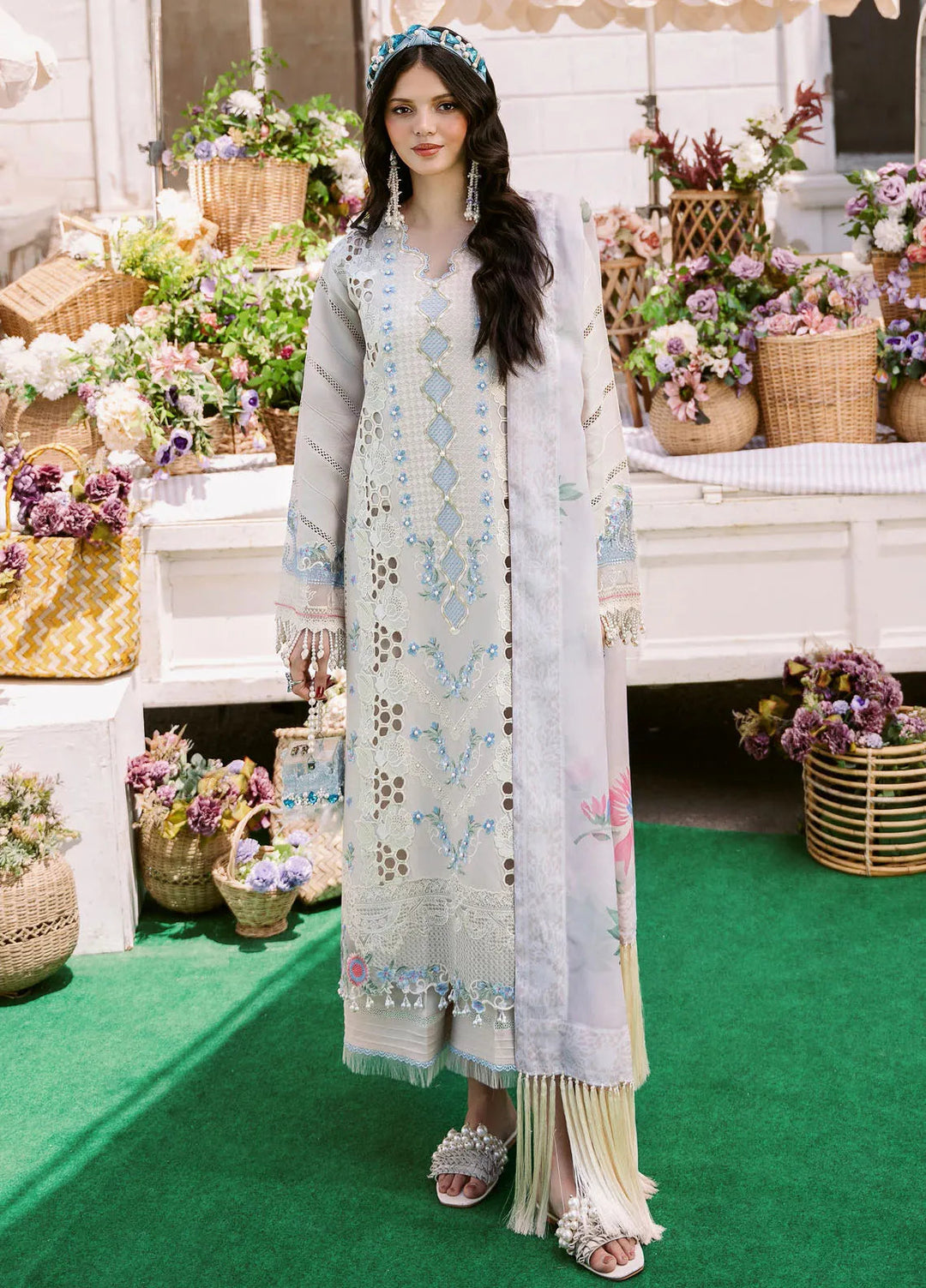 Clara By Bin Ilyas Embroidered Lawn Suit Unstitched 3 Piece BI24C 213B - Summer Collection