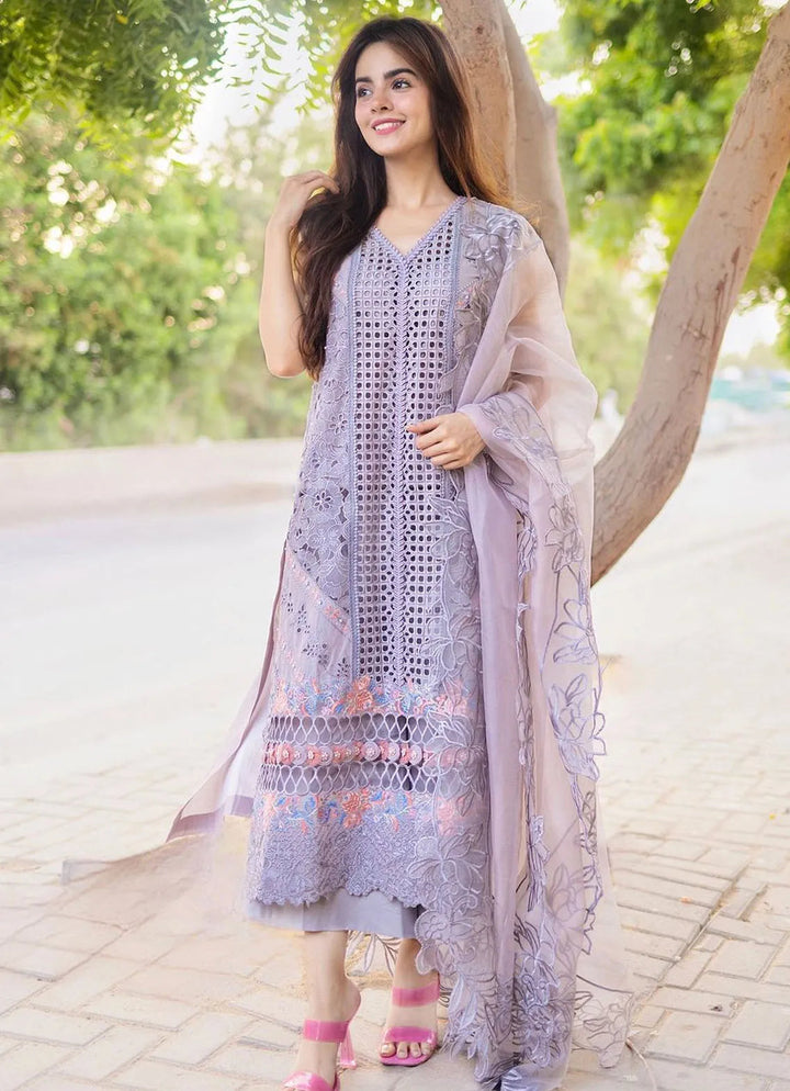 Clara By Bin Ilyas Embroidered Lawn Suit Unstitched 3 Piece BI24C 215B - Summer Collection