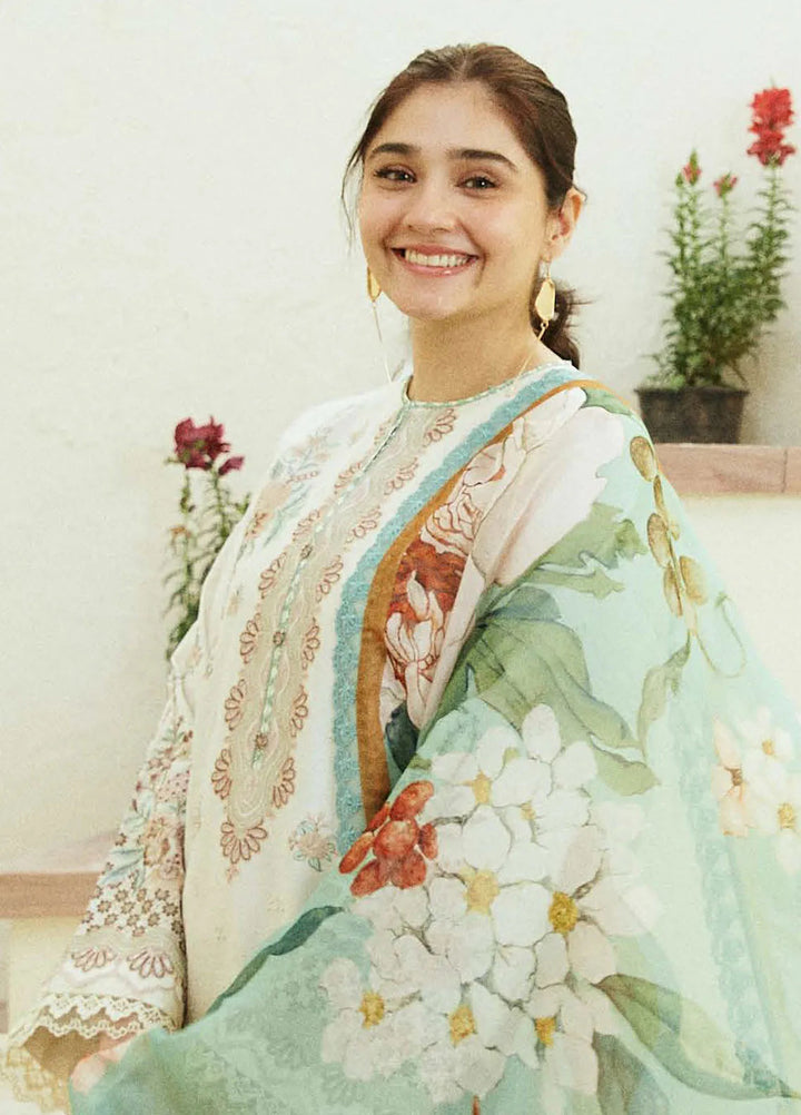 Coco By Zara Shahjahan Embroidered Lawn Suit Unstitched 3 Piece CZS24E D-10 Ivory - Festive Collection