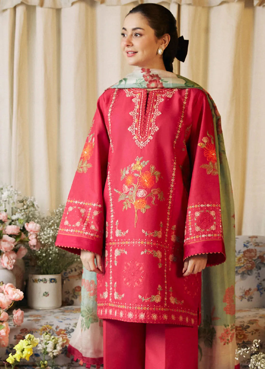 Coco by Zara Shahjahan Embroidered Lawn Suit Unstitched 3 Piece CZS24L2 1A Dahlia - Summer Collection