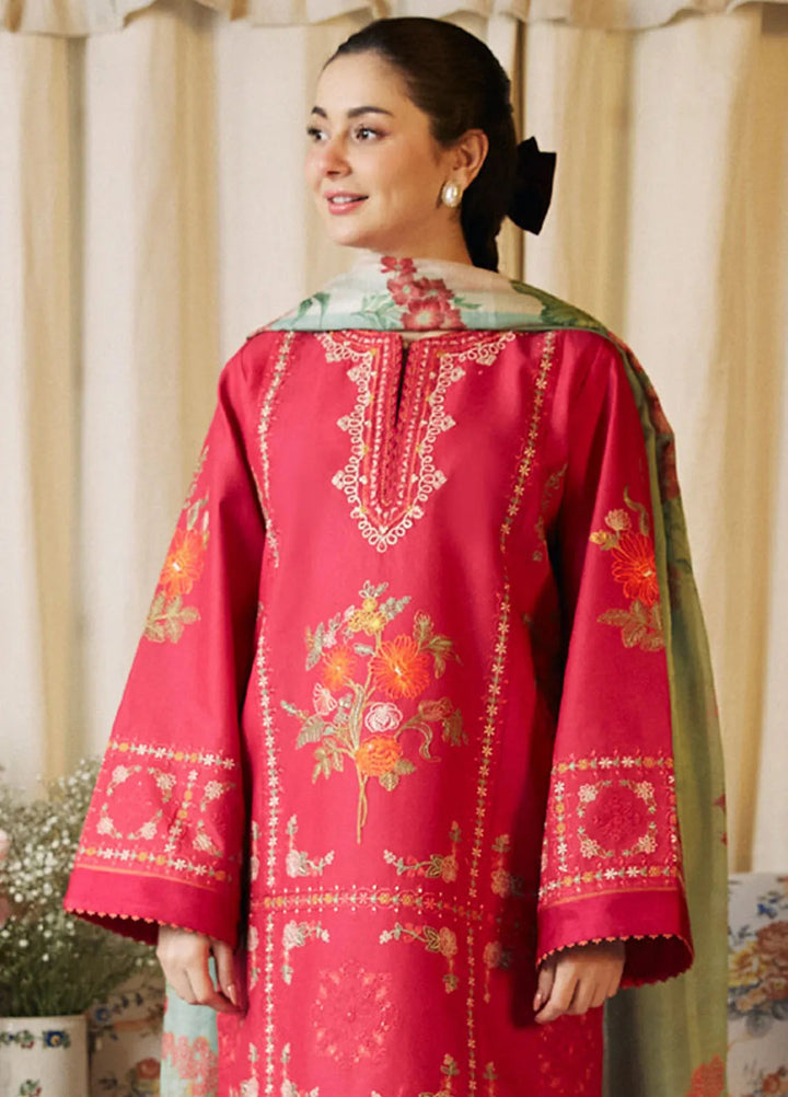 Coco by Zara Shahjahan Embroidered Lawn Suit Unstitched 3 Piece CZS24L2 1A Dahlia - Summer Collection