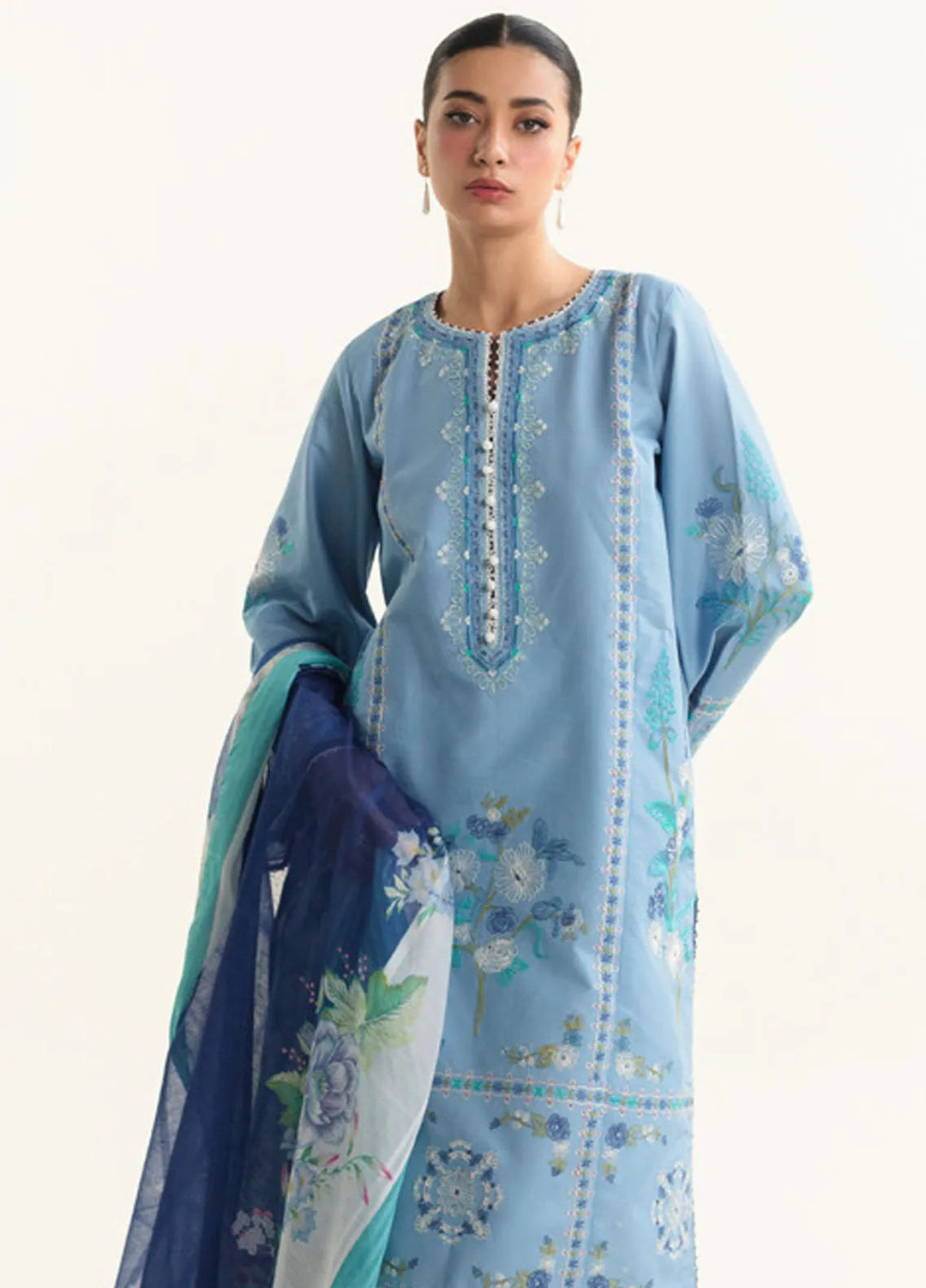 Coco by Zara Shahjahan Embroidered Lawn Suit Unstitched 3 Piece CZS24L2 1B Dahlia - Summer Collection