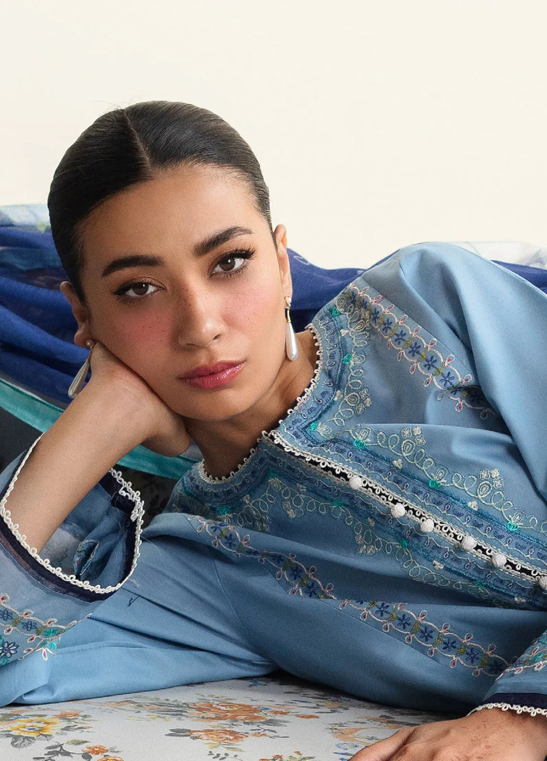 Coco by Zara Shahjahan Embroidered Lawn Suit Unstitched 3 Piece CZS24L2 1B Dahlia - Summer Collection