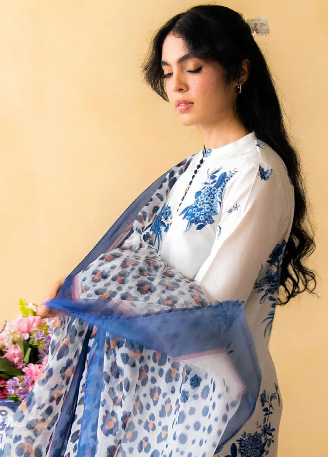 Coco By Zara Shahjahan Embroidered Lawn Suit Unstitched 3 Piece CZS24UL D-03 Indigo - Summer Collection