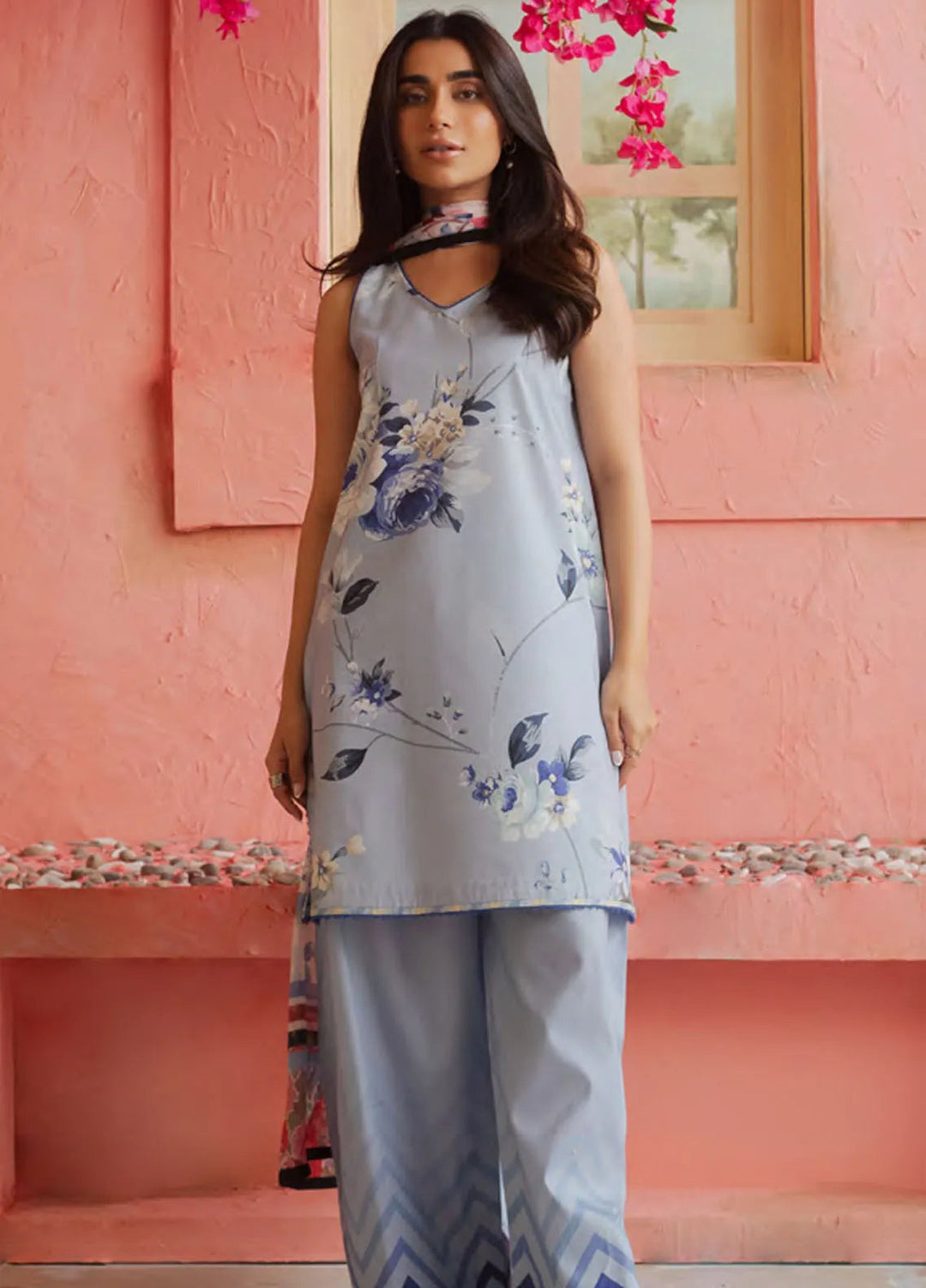 Coco By Zara Shahjahan Embroidered Lawn Suit Unstitched 3 Piece CZS24UL D-04 Blueberry - Summer Collection