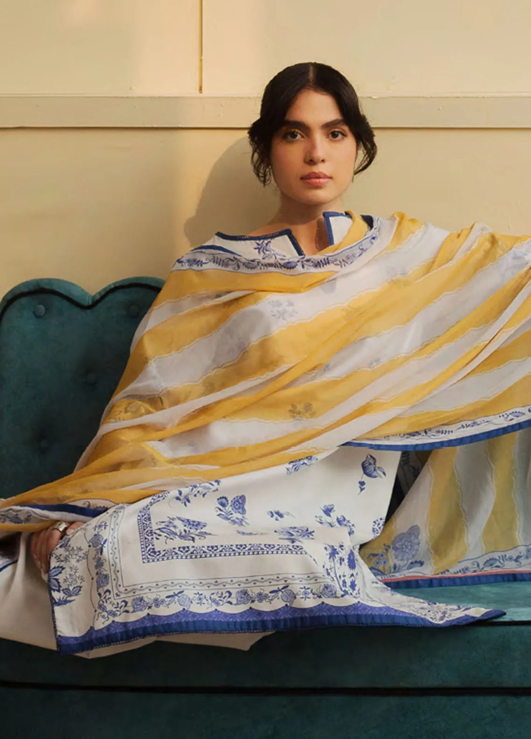 Coco By Zara Shahjahan Embroidered Lawn Suit Unstitched 3 Piece CZS24UL D-06 Mango Punch - Summer Collection