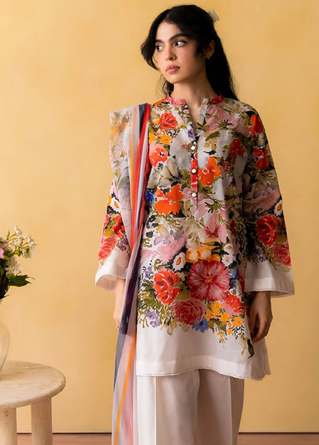 Coco By Zara Shahjahan Embroidered Lawn Suit Unstitched 3 Piece CZS24UL D-07 Passion Fruit - Summer Collection