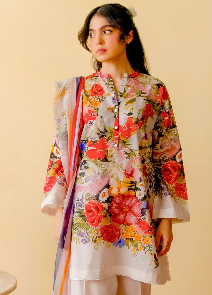 Coco By Zara Shahjahan Embroidered Lawn Suit Unstitched 3 Piece CZS24UL D-07 Passion Fruit - Summer Collection