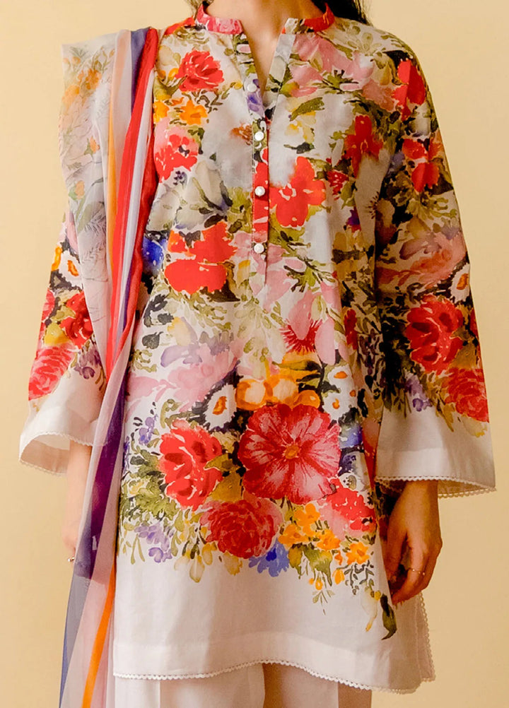 Coco By Zara Shahjahan Embroidered Lawn Suit Unstitched 3 Piece CZS24UL D-07 Passion Fruit - Summer Collection