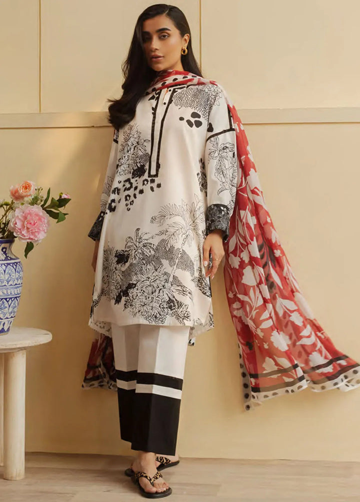 Coco By Zara Shahjahan Embroidered Lawn Suit Unstitched 3 Piece CZS24UL D-08 Plum - Summer Collection