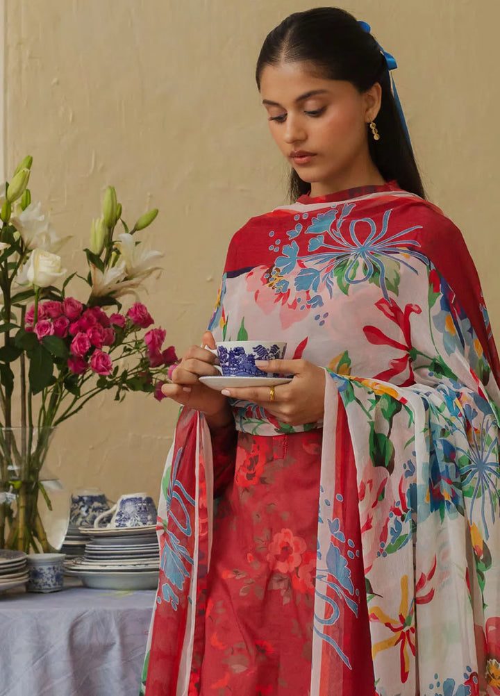 Coco By Zara Shahjahan Embroidered Lawn Suit Unstitched 3 Piece CZS24UL D-09 Pomegranate - Summer Collection