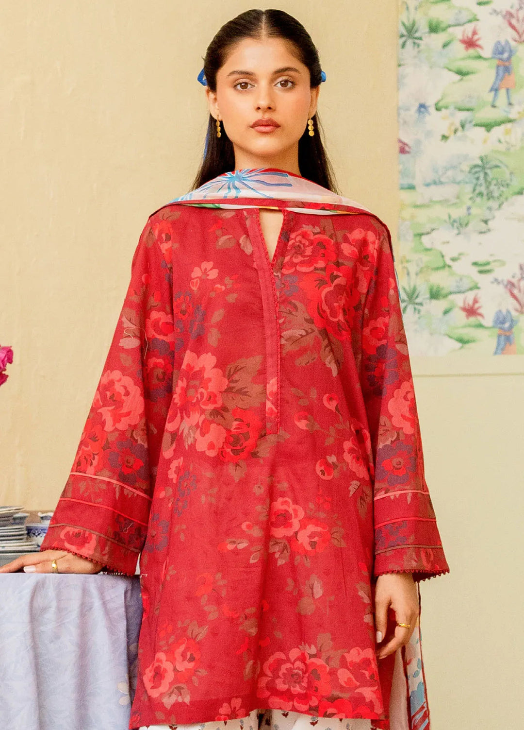 Coco By Zara Shahjahan Embroidered Lawn Suit Unstitched 3 Piece CZS24UL D-09 Pomegranate - Summer Collection