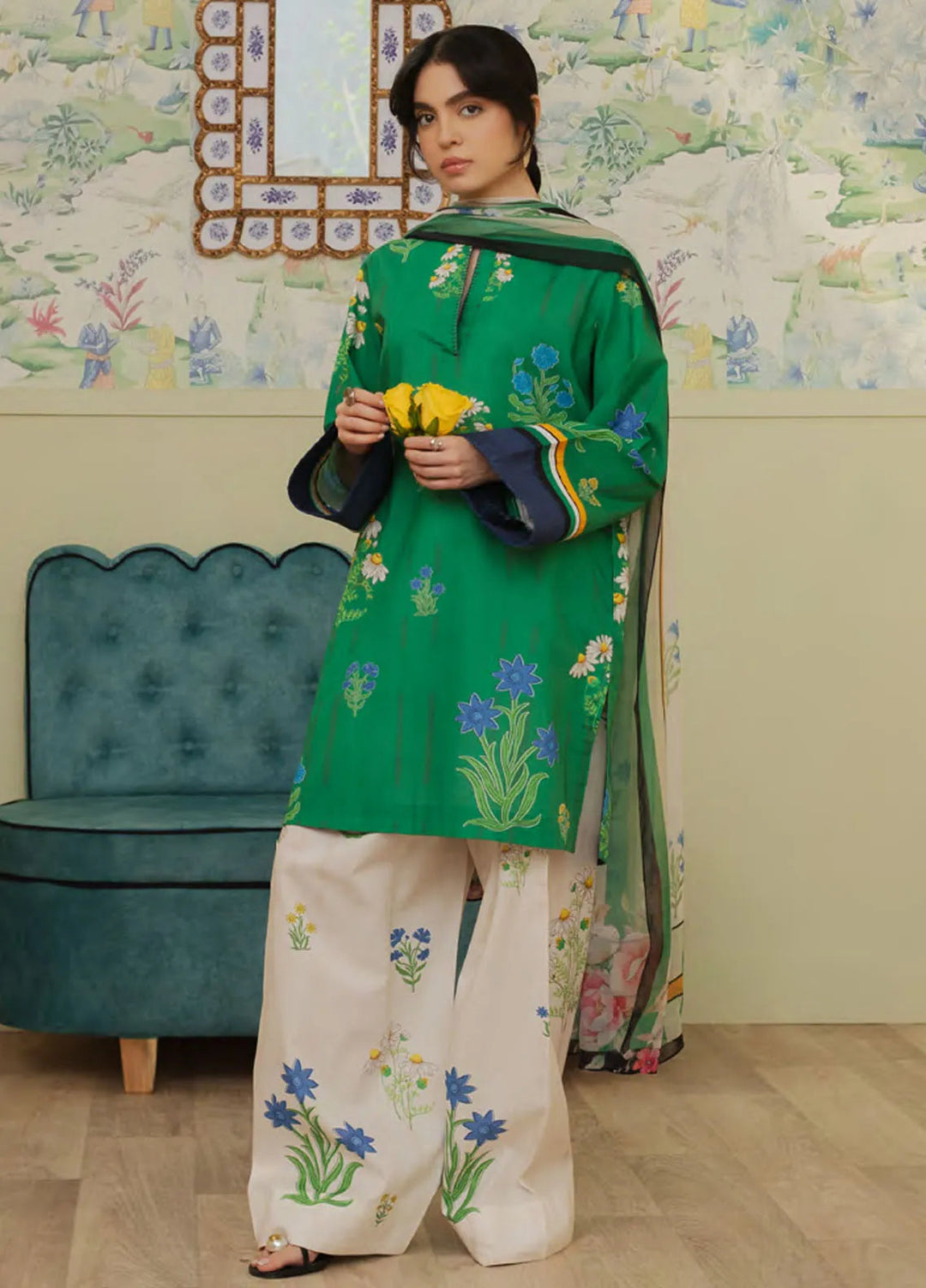 Coco By Zara Shahjahan Embroidered Lawn Suit Unstitched 3 Piece CZS24UL D-10 Cherimoya - Summer Collection