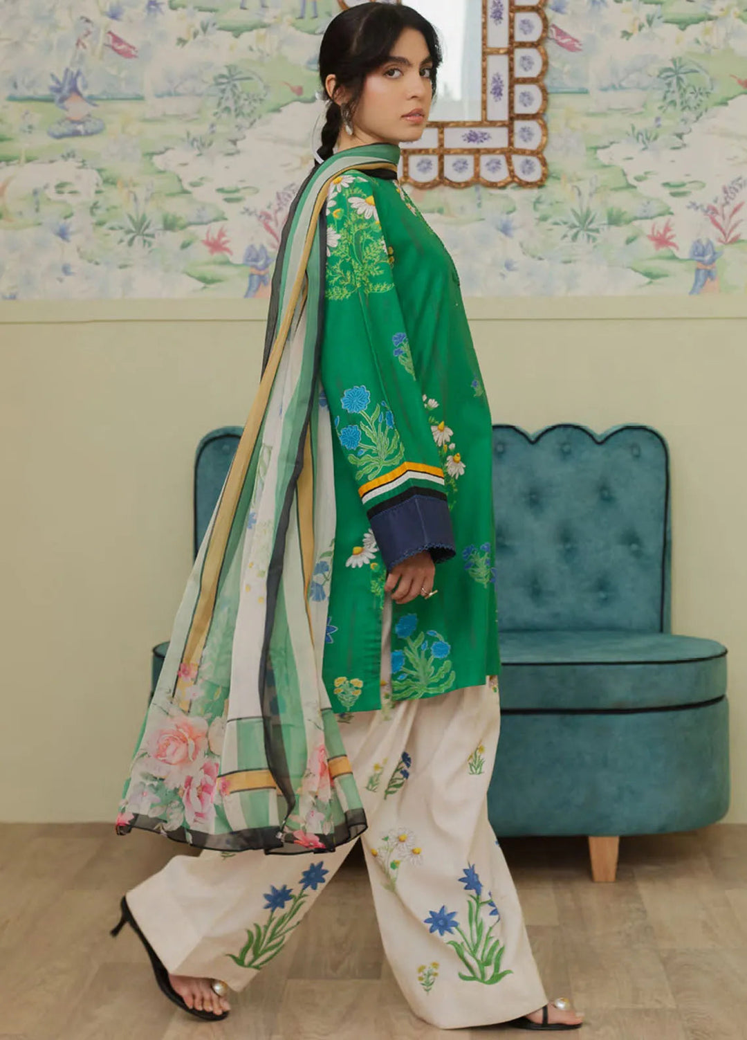 Coco By Zara Shahjahan Embroidered Lawn Suit Unstitched 3 Piece CZS24UL D-10 Cherimoya - Summer Collection