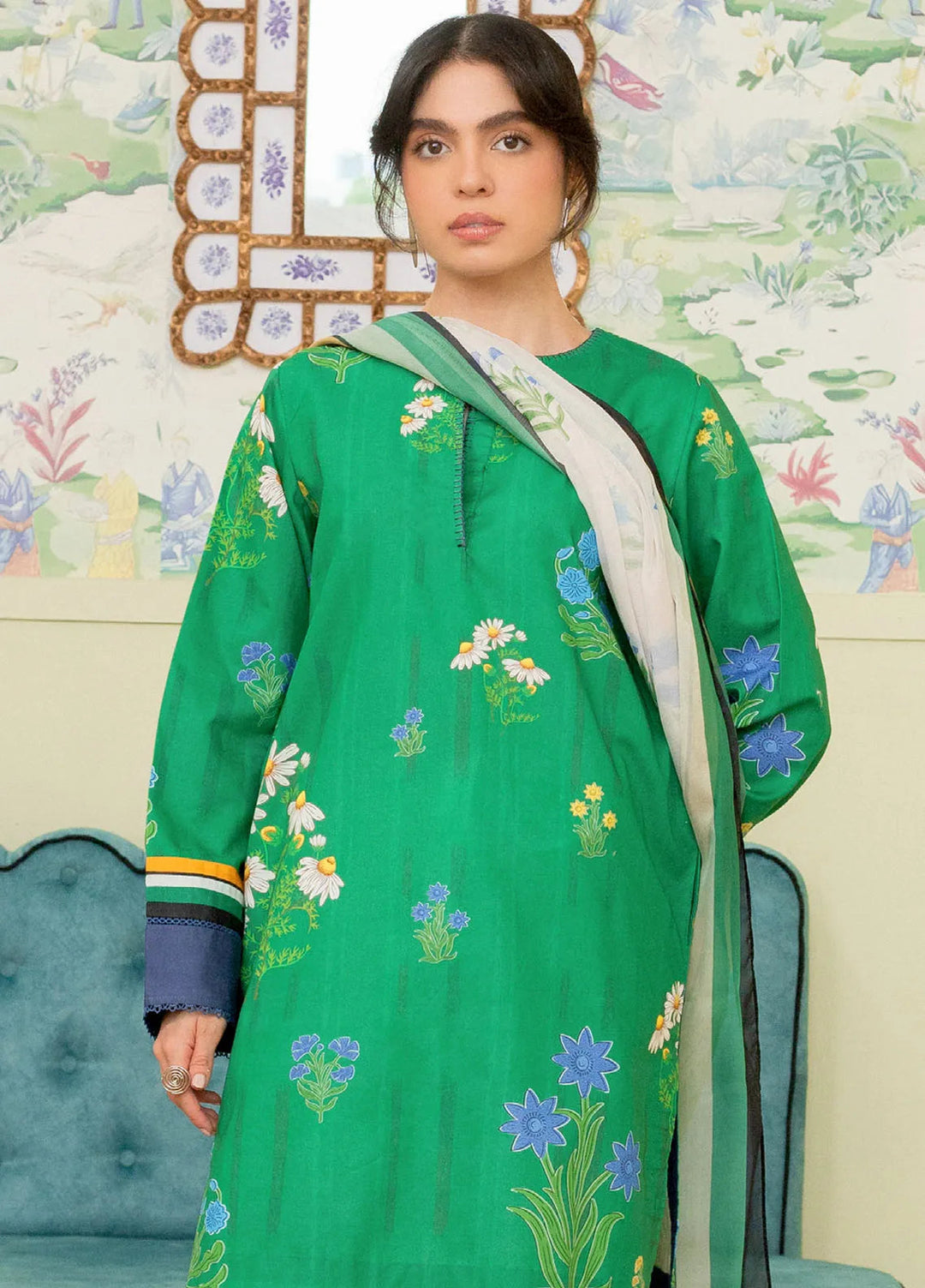 Coco By Zara Shahjahan Embroidered Lawn Suit Unstitched 3 Piece CZS24UL D-10 Cherimoya - Summer Collection