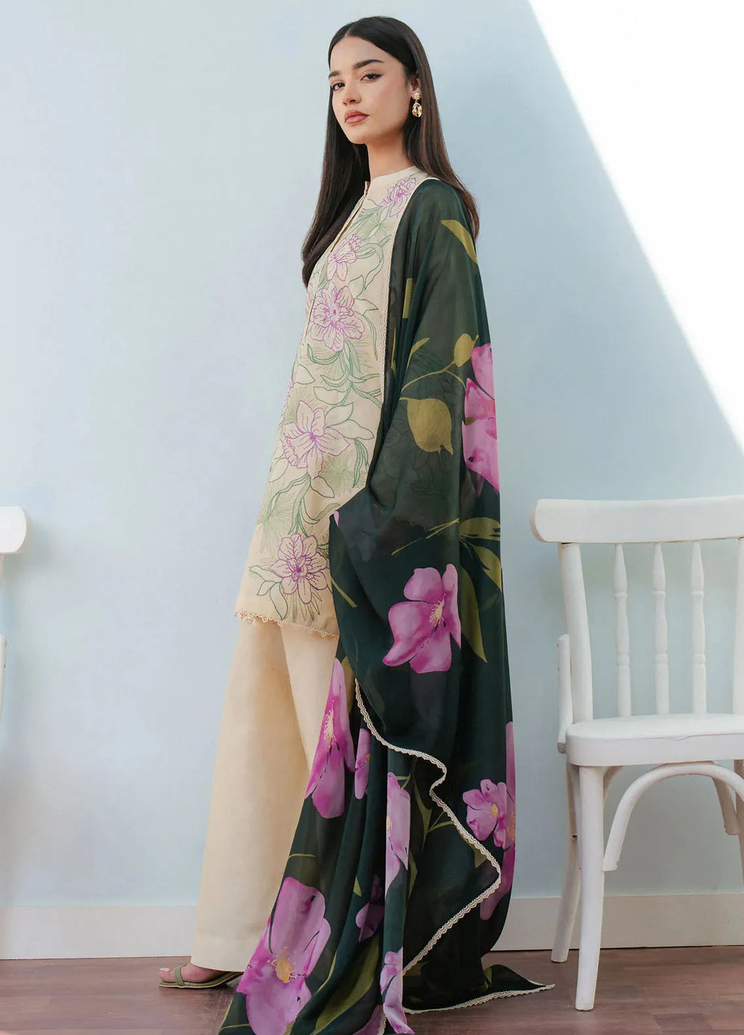 Coco By Zara Shahjahan Embroidered Lawn Suits Unstitched 3 Piece CZS25L D1B Bloom - Summer Collection