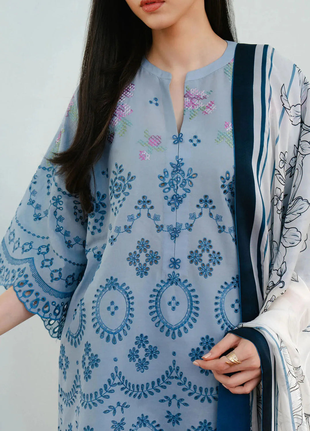 Coco By Zara Shahjahan Embroidered Lawn Suits Unstitched 3 Piece CZS25L D6B Vali - Summer Collection