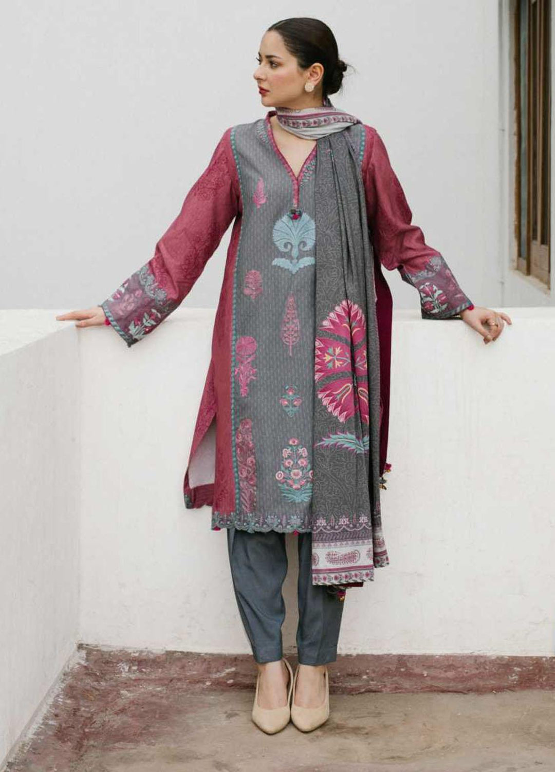 Coco By Zara Shahjahan Embroidered Linen Suits Unstitched 3 Piece CZS21UW ZR-06 B - Winter Collection