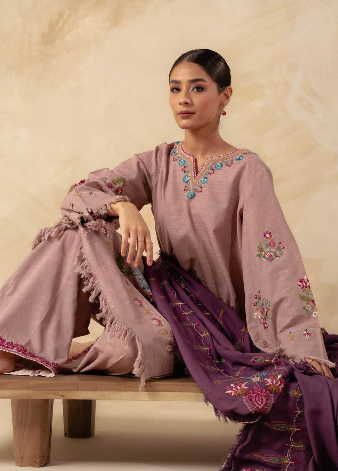 Coco By Zara Shahjahan Embroidered Khaddar Suits Unstitched 3 Piece CZS23W 1A - Winter Collection