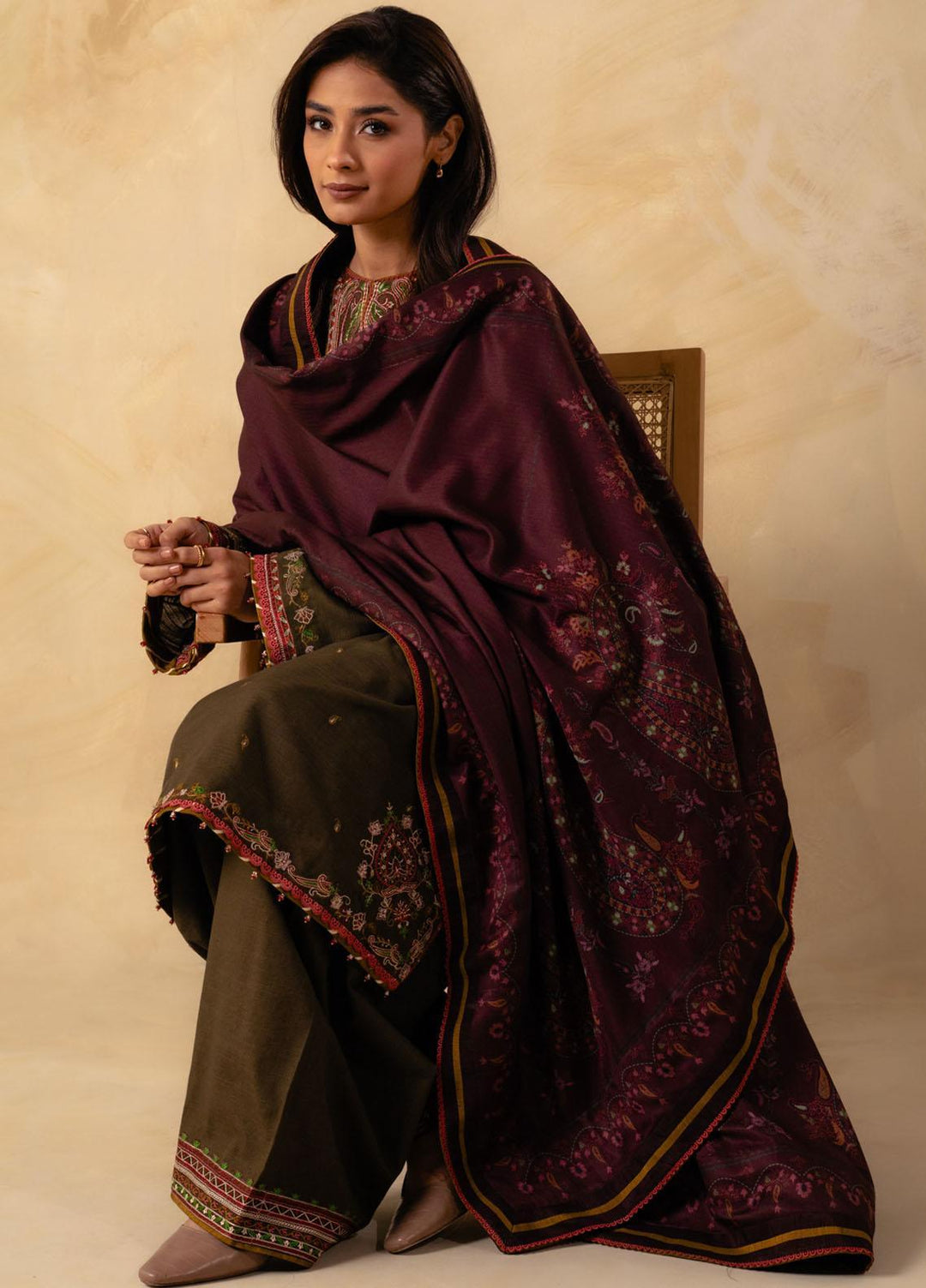 Coco By Zara Shahjahan Embroidered Khaddar Suits Unstitched 3 Piece CZS23W 2A - Winter Collection