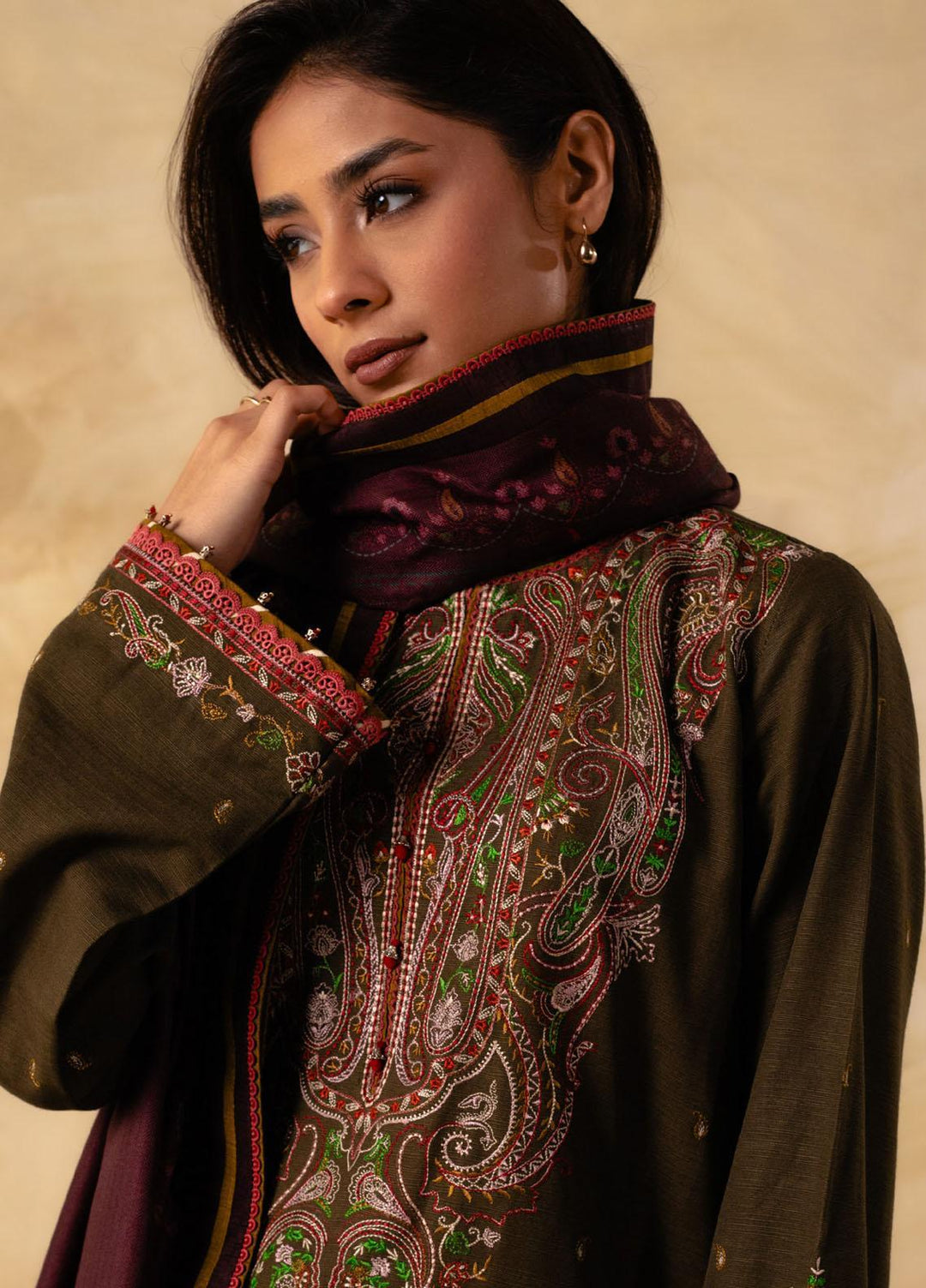 Coco By Zara Shahjahan Embroidered Khaddar Suits Unstitched 3 Piece CZS23W 2A - Winter Collection