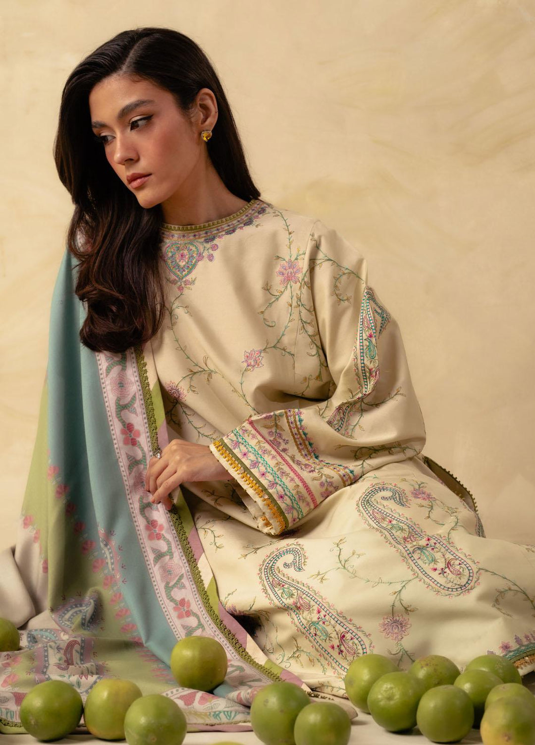 Coco By Zara Shahjahan Embroidered Linen Suits Unstitched 3 Piece CZS23W 3A - Winter Collection