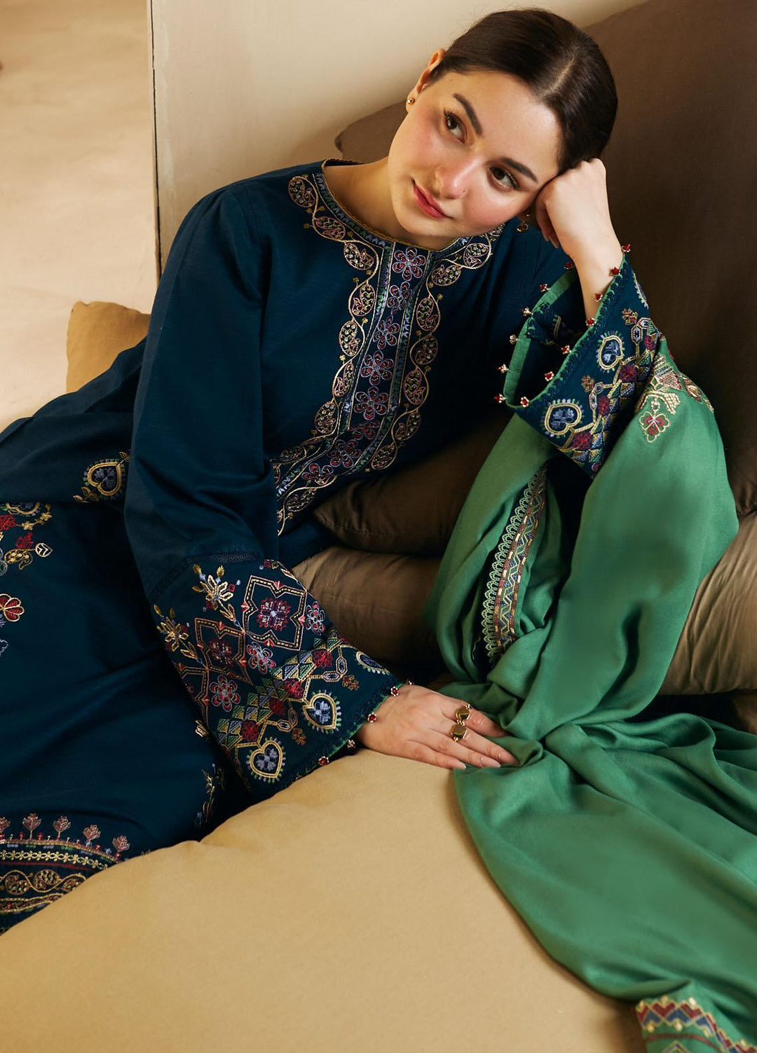 Coco By Zara Shahjahan Embroidered Khaddar Suits Unstitched 3 Piece CZS23W 7B - Winter Collection