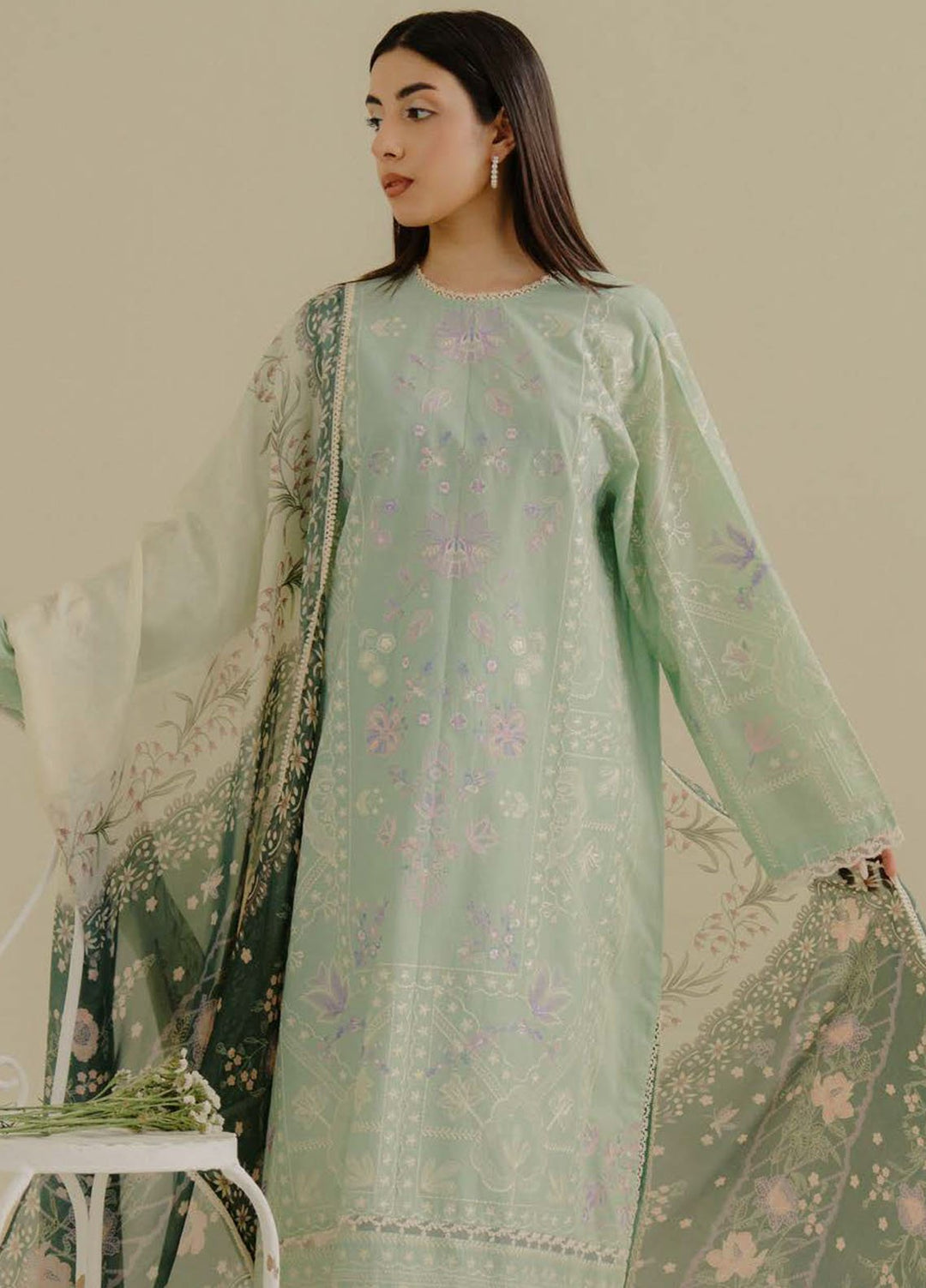 Coco by Zara Shahjahan Embroidered Lawn Suits Unstitched 3 Piece CZS25LD D-10 A Nyssa - Summer Collection