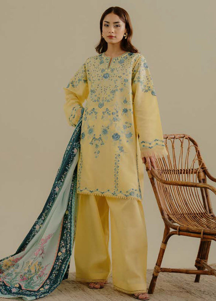 Coco by Zara Shahjahan Embroidered Lawn Suits Unstitched 3 Piece CZS25LD D-7 B Velin - Summer Collection