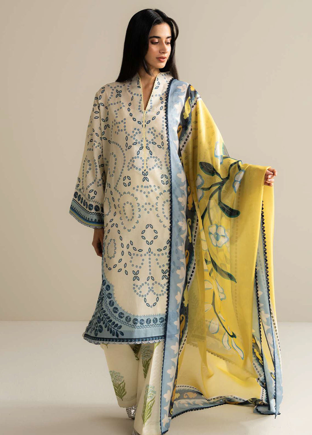 Coco Prints by Zara Shahjahan Printed Lawn Suits Unstitched 3 Piece CZS25PS D-02 A Nelea - Summer Collection