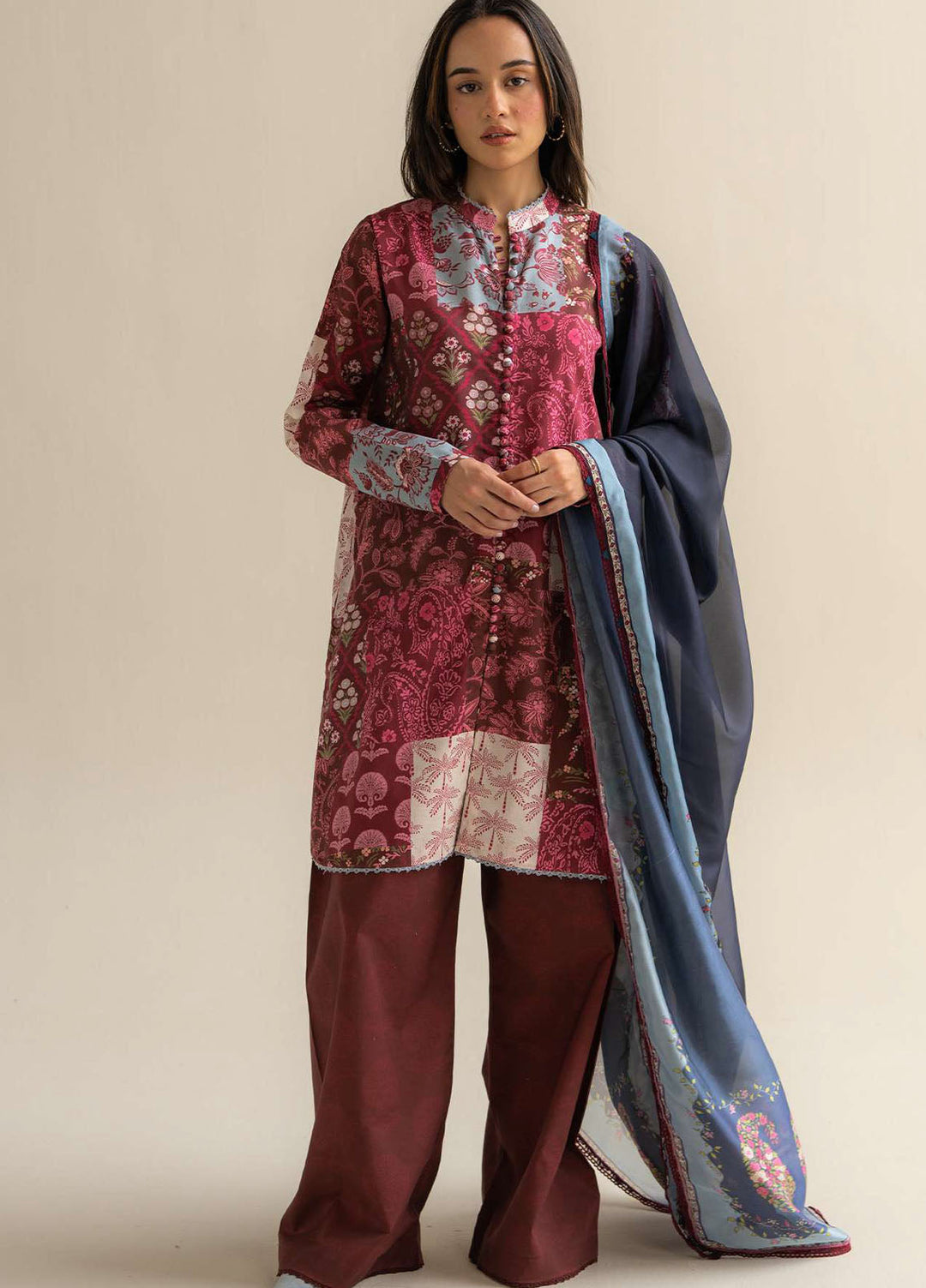 Coco Prints by Zara Shahjahan Printed Lawn Suits Unstitched 3 Piece CZS25PS D-05 A Mevi - Summer Collection