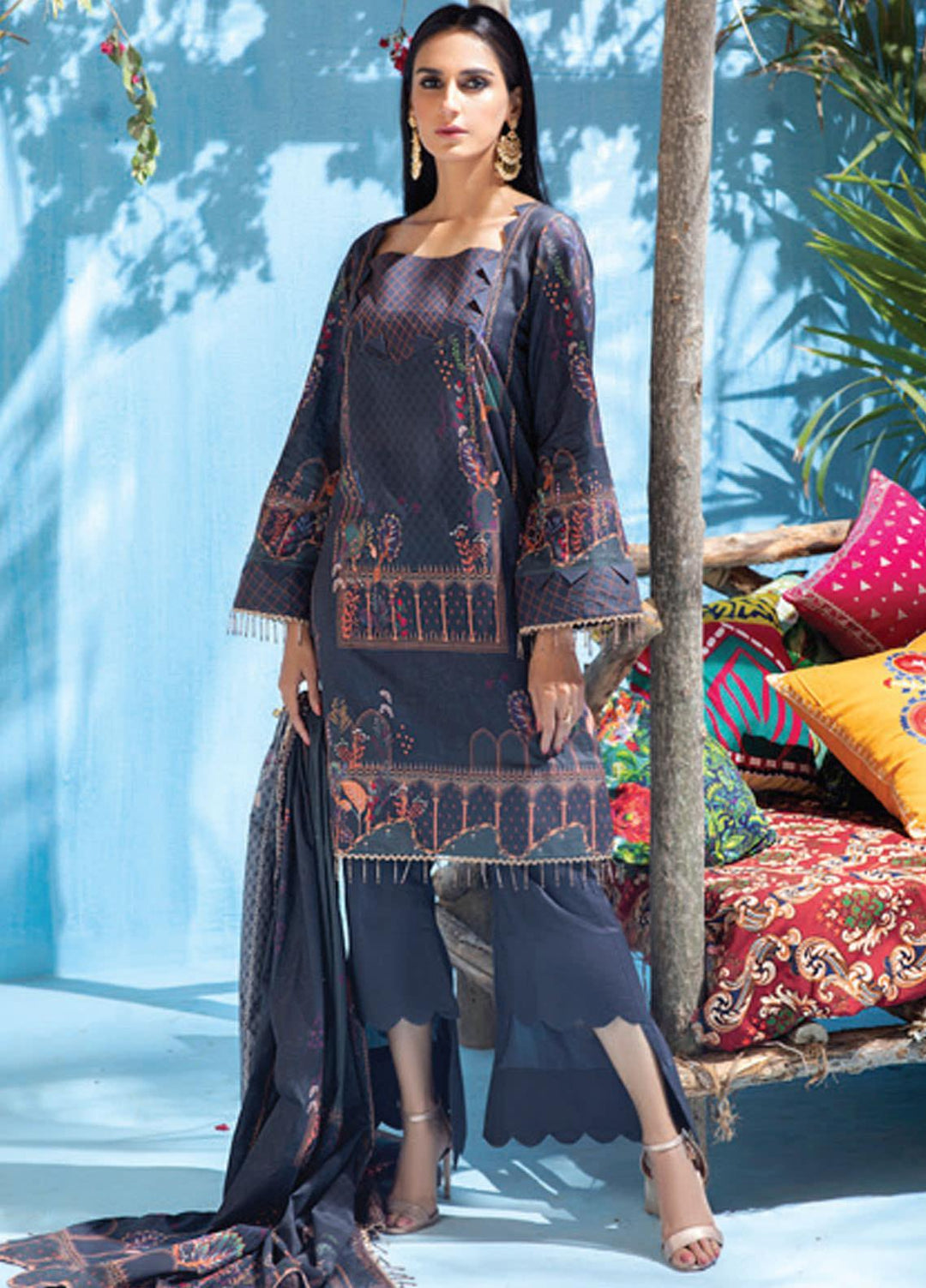 Colors by Al Zohaib Printed Lawn Suits Unstitched 3 Piece AZ21CL D-13 - Summer Collection