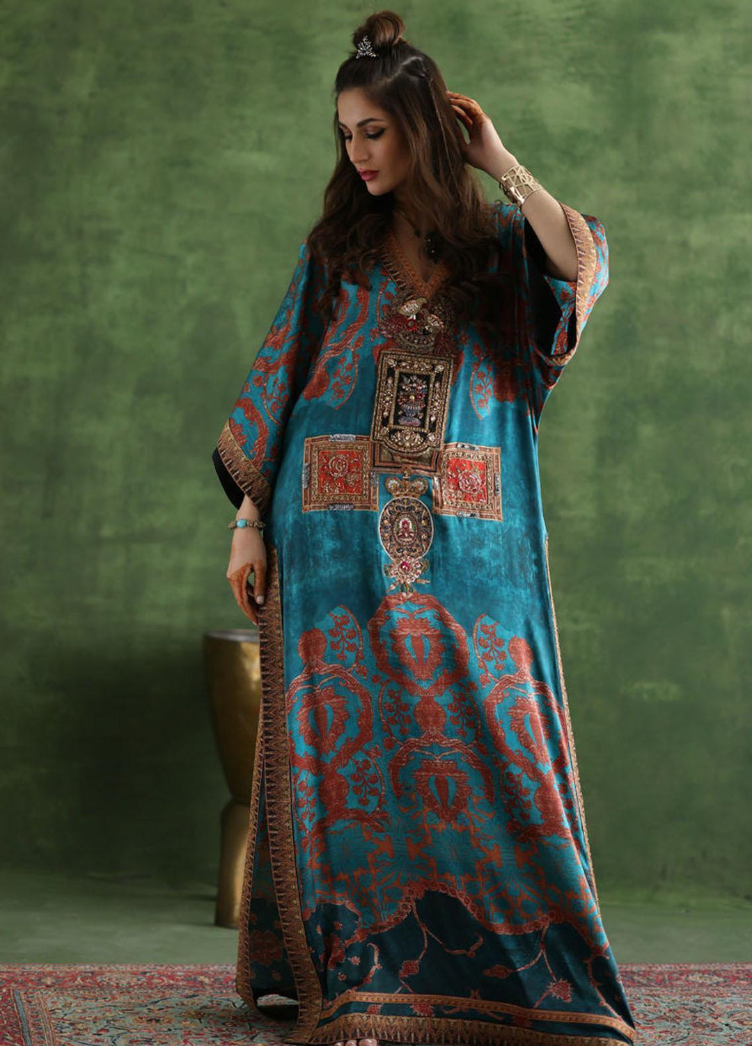 Shamaeel Ansari Pret Embroidered Charmeuse Silk Kaftan CE-10