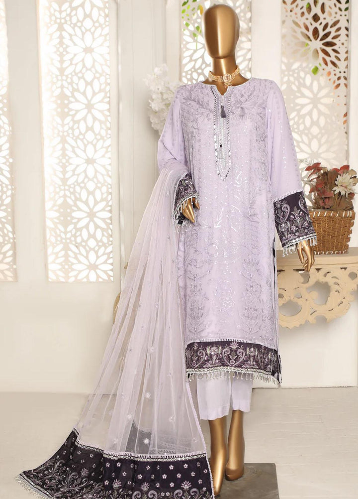 Cortesia By HZ Textiles Embroidered Chiffon Suits Unstitched 3 Piece HZ23C D-01 Lavender Mist - Luxury Collection