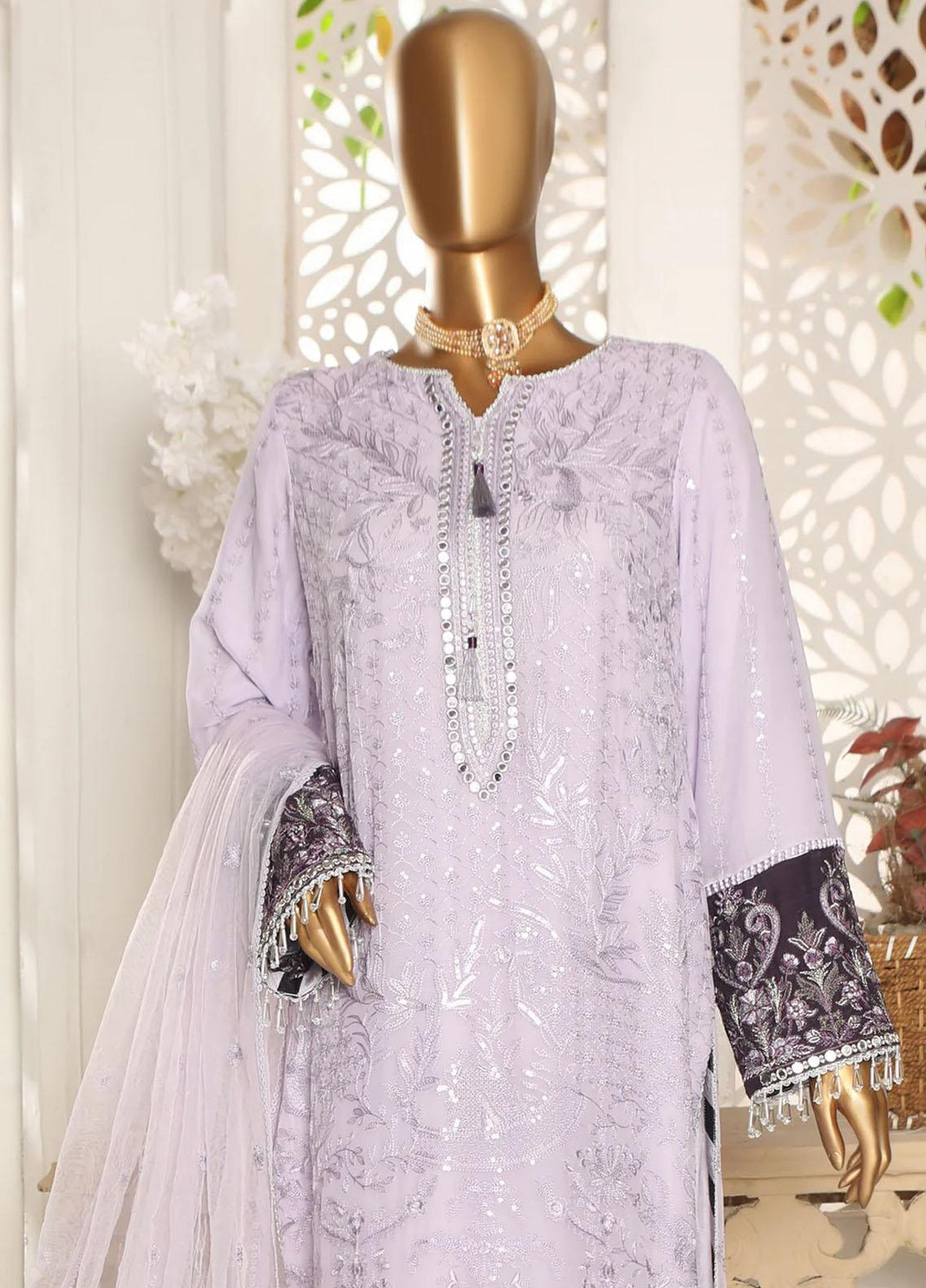 Cortesia By HZ Textiles Embroidered Chiffon Suits Unstitched 3 Piece HZ23C D-01 Lavender Mist - Luxury Collection