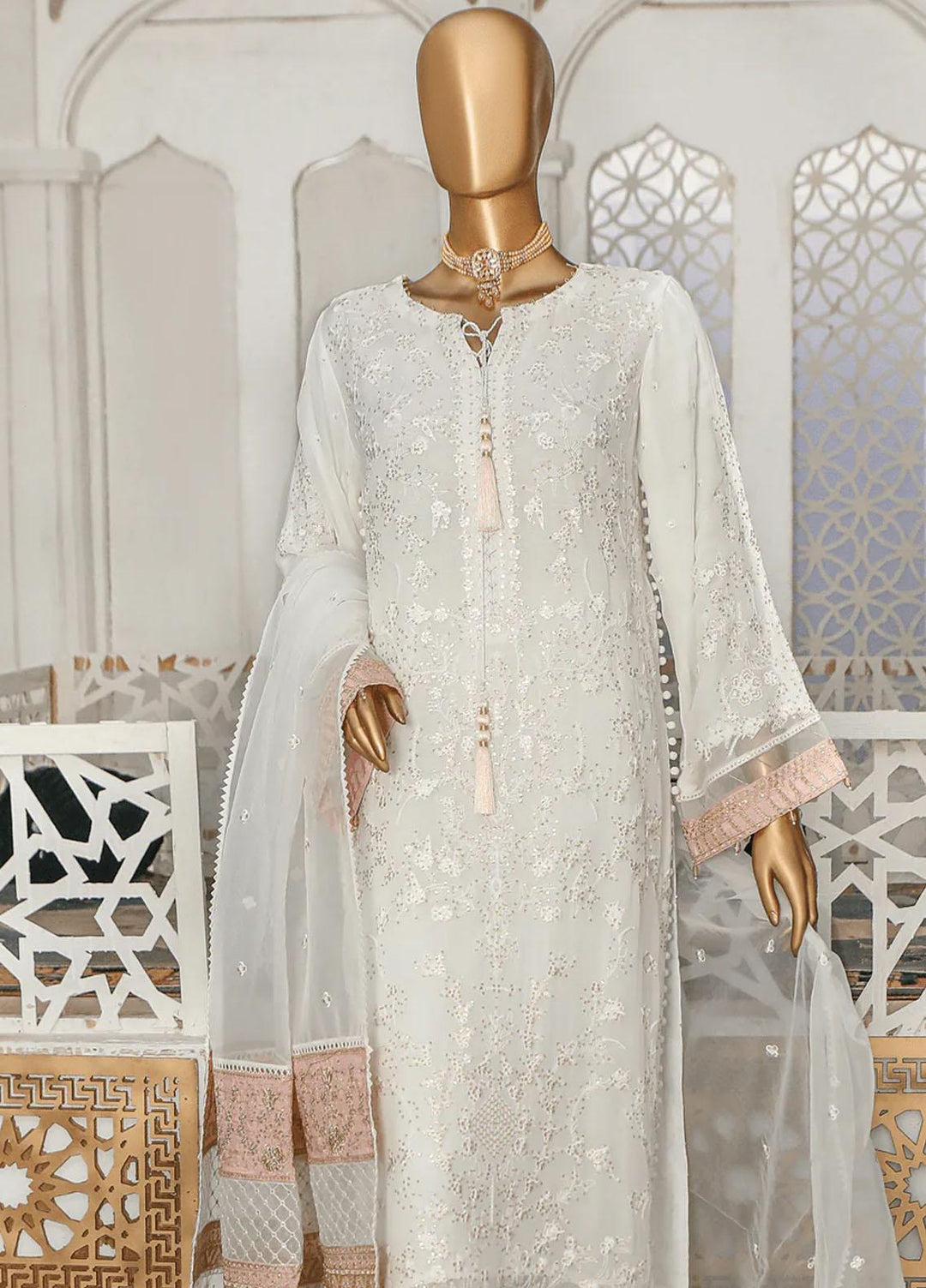 Cortesia By HZ Textiles Embroidered Chiffon Suits Unstitched 3 Piece HZ23C D-07 Shiny Dust - Luxury Collection