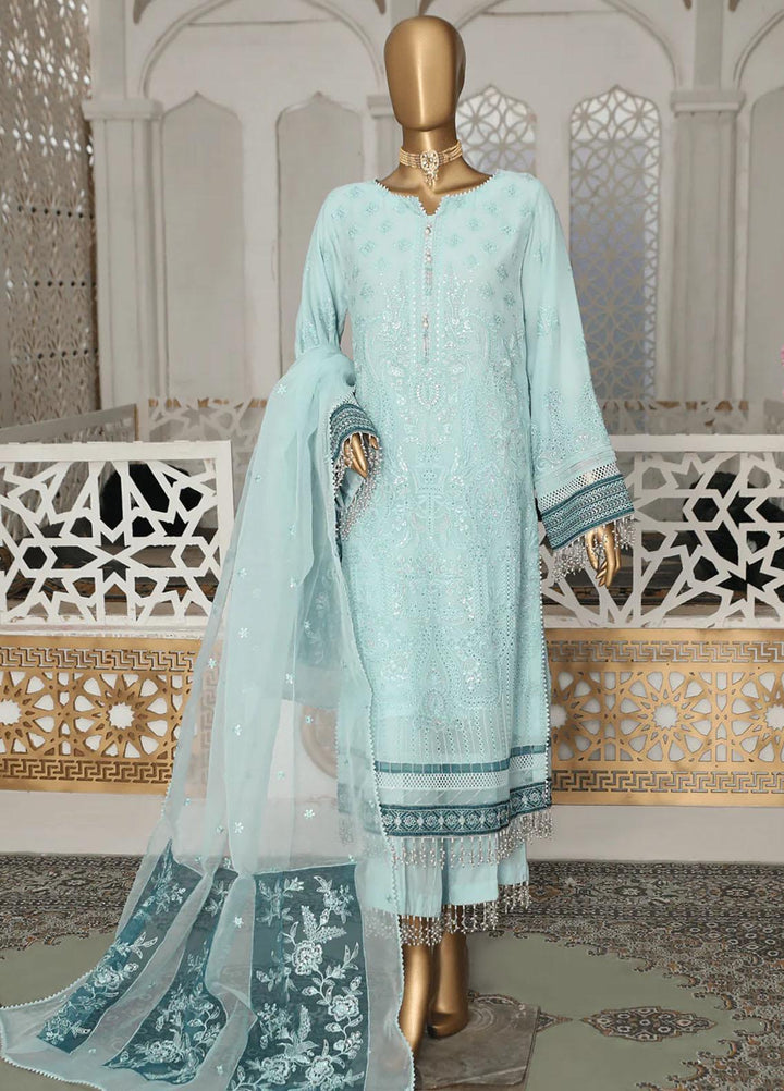 Cortesia By HZ Textiles Embroidered Chiffon Suits Unstitched 3 Piece HZ23C D-08 Oceanic Hues - Luxury Collection